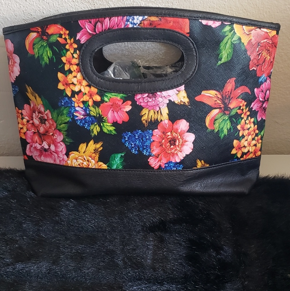 Faux Leather Floral Clutch
